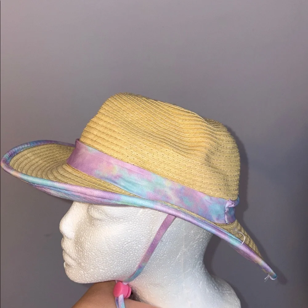 Tommy Bahama Kids Tie Dye Straw Wide Brim Sun Hat OS With Chin Strap